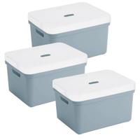 Sunware opbergbox met deksel - 3x - Sigma Home - kunststof - 13 liter - lichtblauw - opberg dozen