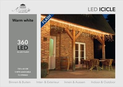 Icicle lights 360l/720x60cm 36l flash led warm wit - 5m aanloopsnoer transparant - 31v/ip44 Anna's collection - Annas collection