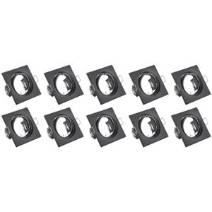 Spot Armatuur 10 Pack - Trion - GU10 Inbouwspot - Vierkant - Zwart - Aluminium - Kantelbaar 80mm