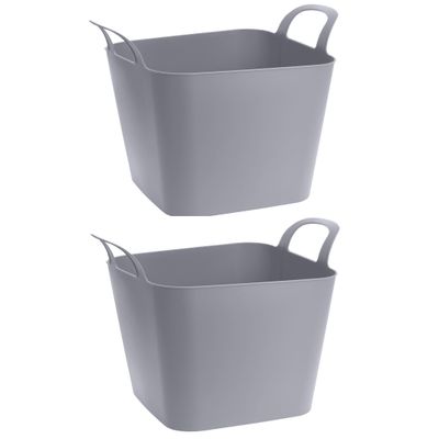 2x stuks flexibele kuip emmers/wasmanden vierkant grijs 36 liter