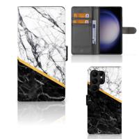 Samsung Galaxy S23 Ultra | Bookcase | Marmer Wit Zwart - Origineel Cadeau Man