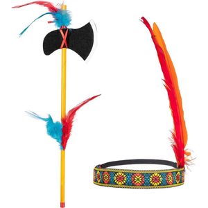 Indiaan verkleed accessoire set hoofdtooi en bijl 35 cm   -