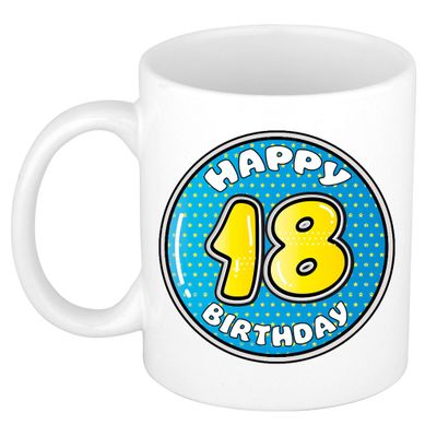 Verjaardag cadeau mok - 18 jaar - blauw - 300 ml - keramiek Verjaardag cadeau mok - 18 jaar - blauw - 300 ml - keramiek