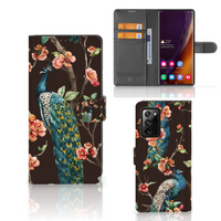 Samsung Galaxy Note20 Ultra Telefoonhoesje met Pasjes Pauw met Bloemen - thumbnail