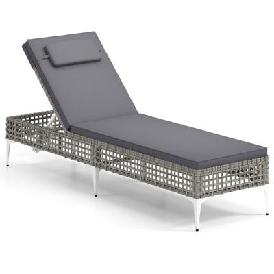 Rattan Zonnebed Tuinbed met Kussen & Hoofdkussen & Verstelbare Rugleuning Balkonbed