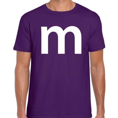 Letter M verkleed Carnaval t-shirt - paars - voor heren - M en M carnavalskleding - groepjes