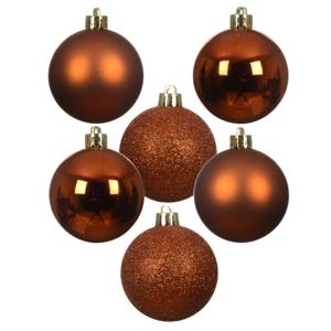 Decoris Kleine kerstballen - 28x - kunststof - koper/cognac bruin - 3 cm - kerstversiering