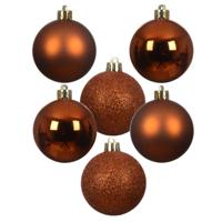 Decoris Kleine kerstballen - 28x - kunststof - koper/cognac bruin - 3 cm - kerstversiering - thumbnail