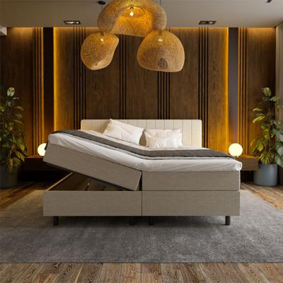 1-Persoons Boxspring met opbergruimte Beam - Beige 90x210 cm - Pocketvering - Inclusief Topper - Dekbed-Discounter.nl