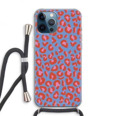 Leopard blue: iPhone 12 Pro Max Transparant Hoesje met koord