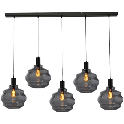 Masterlight 5-lichts hanglamp - zwart -Porto met Ball smoke glazen - Ø 30cm - 2711-05-05-130-5-4