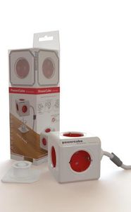 Allocacoc BN3046 PowerCube stekkerdoos 5 sockets m incl. 3 m kabel rood/wit