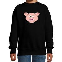 Cartoon varken trui zwart voor jongens en meisjes - Cartoon dieren sweater kinderen 14-15 jaar (170/176)  -