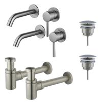 Fortifura Calvi Slim Wastafelkraanset - voor dubbele wastafel - inbouw wastafelkraan - always open plug - verlaagde design sifon - Geborsteld RVS PVD (RVS) 2x SW377860/2x SW696207/2x SW696217