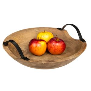 5Five Fruitschaal/fruitmand - mango hout - D30 x H10 cm - met hengsels