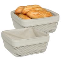 5Five Broodmandje Bistro plus - 2x - metaal/stof - beige - 25 x 11 cm