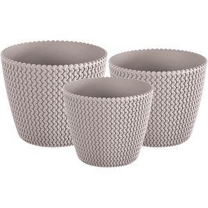 Plantenpotten/bloempot set 3x mix formaten kunststof taupe 26/22/19 cm