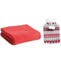 Giftset winter warmwater kruik met fleece deken rood - Kruiken - thumbnail