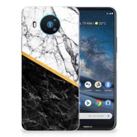 Nokia 8.3 | TPU | Siliconen hoesje | Marmer Wit Zwart - Origineel Cadeau Man