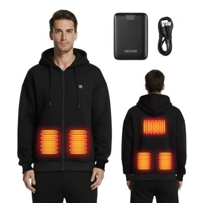 VEVOR Verwarmde Hoodie, Unisex, Jas met Capuchon en Ritssluiting & 7,4V 16000mAh Powerbank, 5 Verwarmingszones, 3 Temperatuurniveaus, 4-8 uur warmte, voor Winterkamperen, Zwart, XXXL