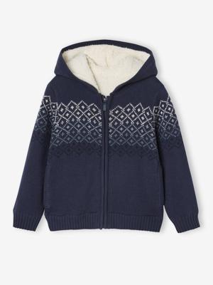 Sweater met capuchon gevoerd met sherpa voor jongens marineblauw