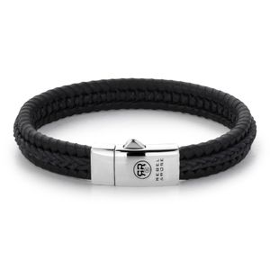 Rebel and Rose RR-L0064-S Armband Dual Twisted Black leder/zilver zwart 9 mm S 16,5 cm