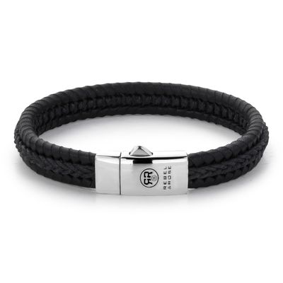 Rebel and Rose RR-L0064-S Armband Dual Twisted Black leder/zilver zwart 9 mm S 16,5 cm