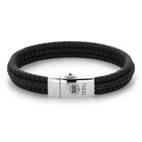 Rebel and Rose RR-L0064-S Armband Dual Twisted Black leder/zilver zwart 9 mm S 16,5 cm