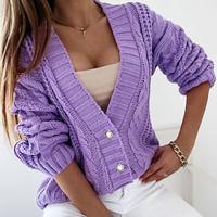 Dames Vest V-hals Kabel breien Wol nappi Lente Herfst Dagelijks Elegant Casual Lange mouw Effen Kleur Wit Geel Lightinthebox