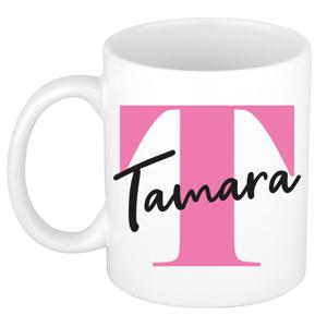 Naam mok Tamara - roze - wit - keramiek - 300 ml - verjaardag/cadeau beker