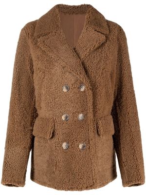 Yves Salomon veste croisée en peau lainée - Marron