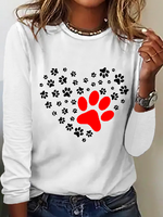 Funny Dog Crew Neck Simple Heart Cotton-Blend Long Sleeve Shirt - thumbnail