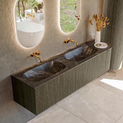 Badmeubel Mondiaz Kurve-Dlux | 175 cm cm | Meubelkleur Shadow | Wastafelkleur Lava | Solid surface | Dubbel / Links spoelbak | Zonder kraangat(en)