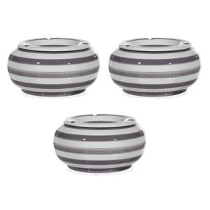 3x Grote ronde terras asbakken/stormasbakken grijs/wit gestreept 23 cm