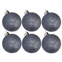 6x stuks kunststof glitter kerstballen donkerblauw 8 cm