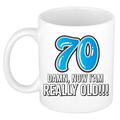 Verjaardag cadeau mok 70 jaar - nu ben ik echt oud! - blauw - 300 ml - keramiek Verjaardag cadeau mok 70 jaar - nu ben ik echt oud! - blauw - 300 ml - keramiek