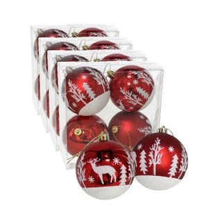 16x stuks gedecoreerde kerstballen rood kunststof 8 cm