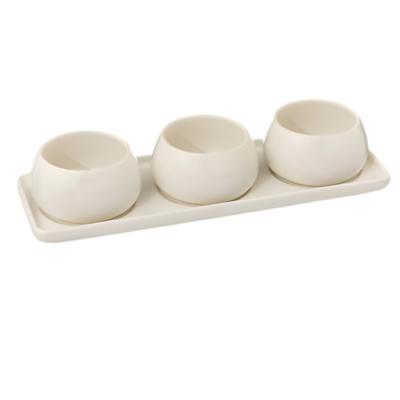 Serveerplank hapjes / nootjes - wit - met 3x schaaltjes - tapas en saus schaaltjes