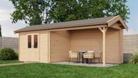 Lugarde Select Blokhut met overkapping Borne 300x250cm + 400cm - Onbehandeld- Zadeldak- - Lugarde Select