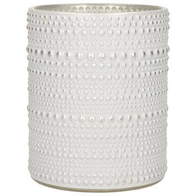 Luxe theelichthouder/kaarsenhouder - parel wit/zilver - glas - D7 x H8 cm