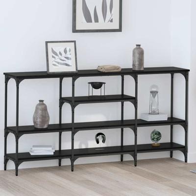 Wandtafel met plank Zwart eiken 160 x 29 x 80 cm Bewerkt hout