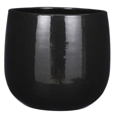 Mica Decorations Plantenpot/bloempot - keramiek - zwart - licht gevlekt - D29 x H25 cm