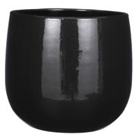 Mica Decorations Plantenpot/bloempot - keramiek - zwart - licht gevlekt - D29 x H25 cm