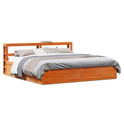 Bedframe met hoofdbord massief grenenhout wasbruin 200x200 cm