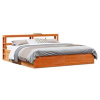 Bedframe met hoofdbord massief grenenhout wasbruin 200x200 cm
