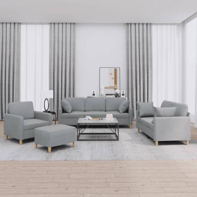 4-delige Loungeset met kussens stof lichtgrijs