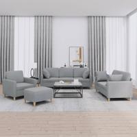 4-delige Loungeset met kussens stof lichtgrijs