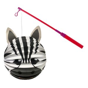 Bol lampion zebra - wit/zwart - H20 cm - papier - met lampionstokje - 40 cm