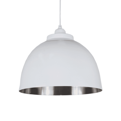 Glans Wit Industriële Hanglamp Capri 32 cm 1 Lichts Met Mat Nickel Binnenzijde Glans Wit Industriële Hanglamp Capri 32 cm 1 Lichts Met Mat Nickel Binnenzijde