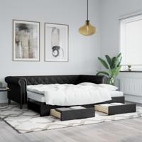 Slaapbank met onderschuifbed en lades 90x200 cm kunstleer zwart Slaapbank met onderschuifbed en lades 90x200 cm kunstleer zwart